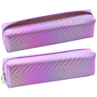 Piórnik Szkolny Organizer Holograficzny Jodełka Fioletowy 21x6cm