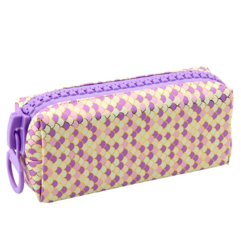 Piórnik Szkolny Organizer Wzór Łusek Syrenich Duży Suwak Fioletowy 21x8cm LEAN Toys
