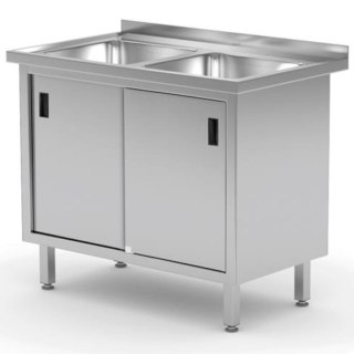 Zlew roboczy gastronomiczny z szafką z drzwiami suwanymi PODWÓJNY 100x60x85 cm - Hendi 813690 Hendi