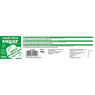 Kolorowy cukier do waty cukrowej zielony o smaku gumy balonowej 400g GSG24