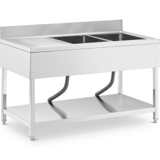 Zlew basen dwukomorowy z ociekaczem półką i rantem 140 x 70 x 97 cm Royal Catering