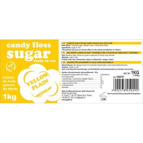 Kolorowy cukier do waty cukrowej żółty naturalny smak waty cukrowej 1kg GSG24
