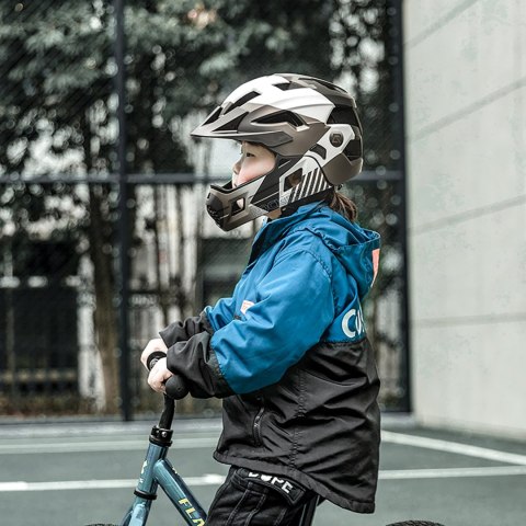 Kask rowerowy dziecięcy z odpinaną szczęką rozmiar S 48-54cm - szary ROCKBROS