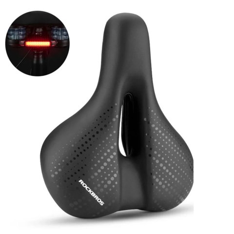 Siodełko rowerowe MTB z amortyzorami wodoodporne + lampka LED - czarne ROCKBROS