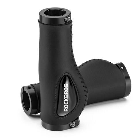 Skórzane gripy uchwyty rowerowe na kierownicę śr. 22mm - czarne ROCKBROS